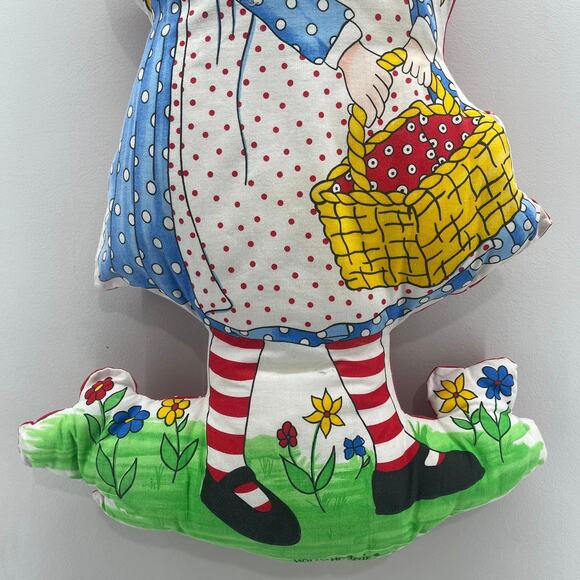 Whimsical Girl Pillow with Basket - Blue and Yellow - Picture 4 of 8